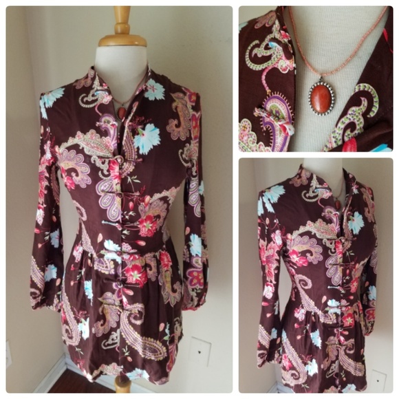 Tops - Mandarin Chinese Floral Tunic Blouse Paisley S